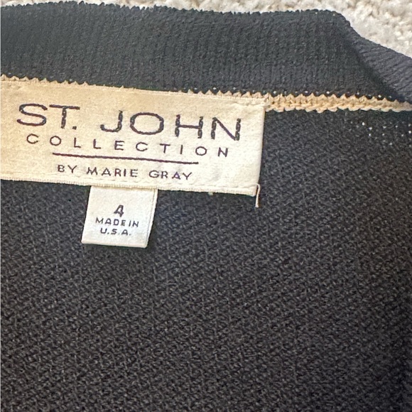 St. John Collection Black Cardigan with White Trim Gold Pearl Button - Picture 8 of 13